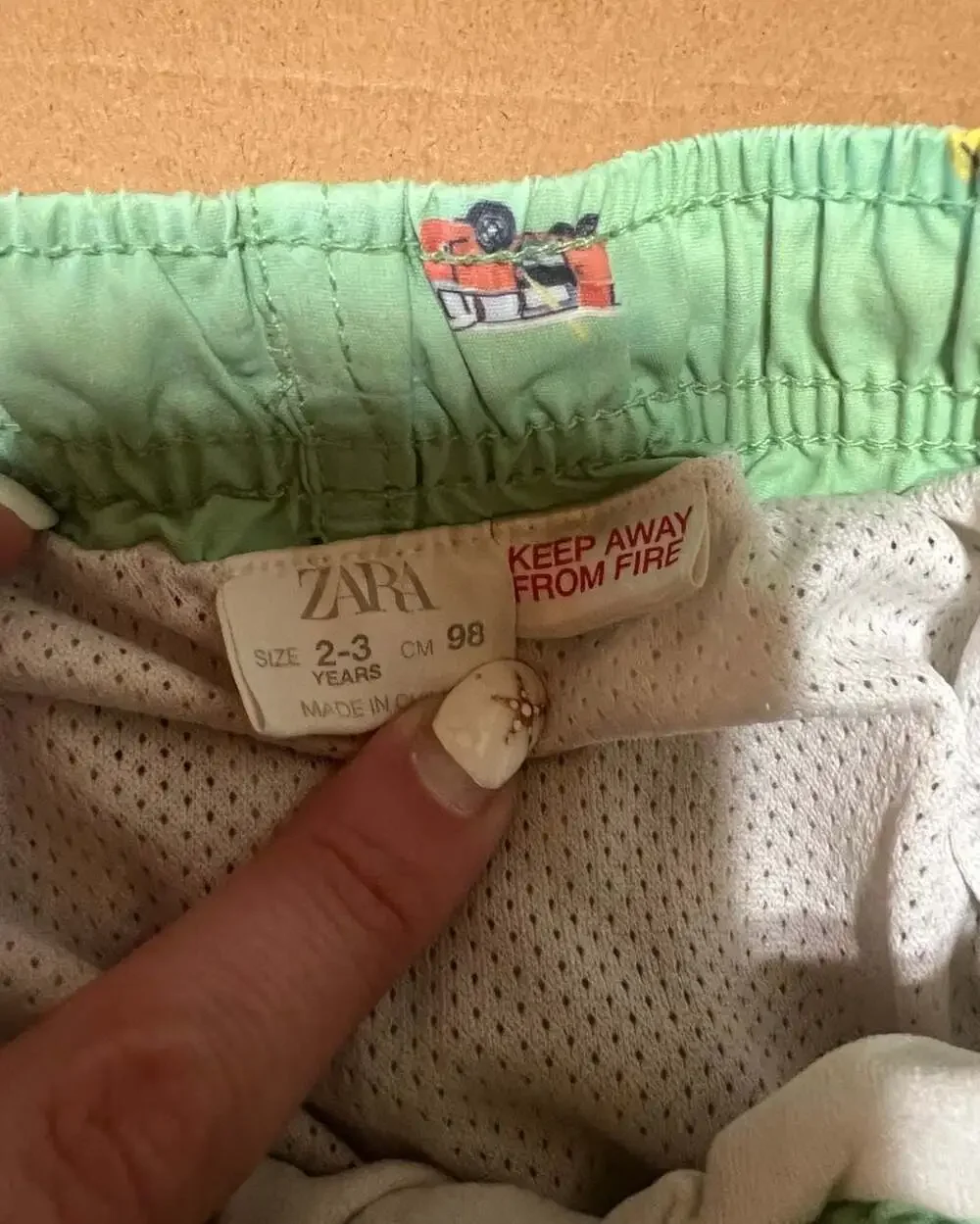 Zara Boys Green Car Print Swim Trunks Size 2-3 Years